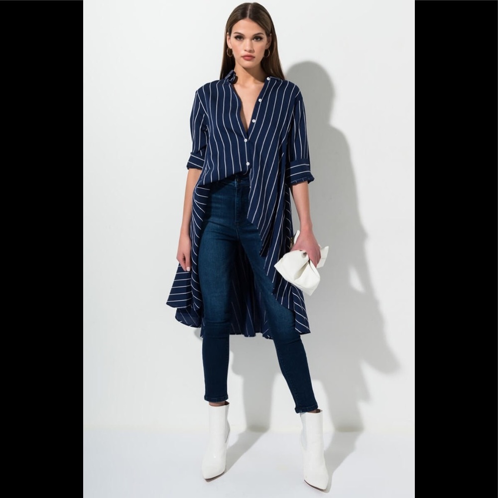 AKIRA “Have it Your Way” Striped High Low Blouse